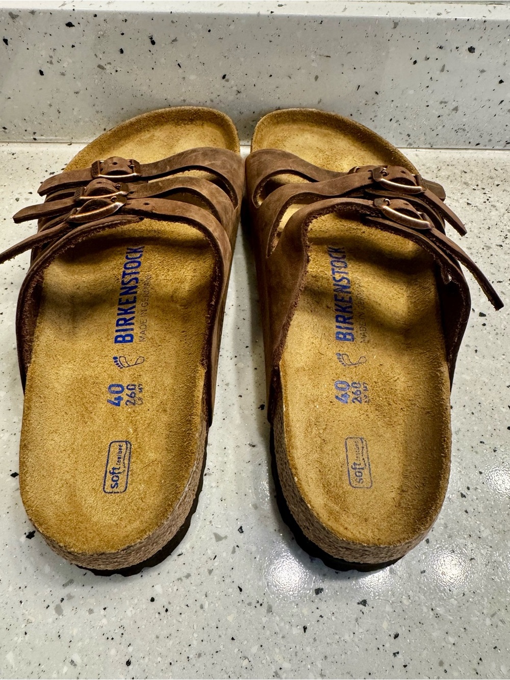 NEW Birkenstock Brown Leather Triple-Strap Sandals with Copper Buckles - Picture 4 of 8